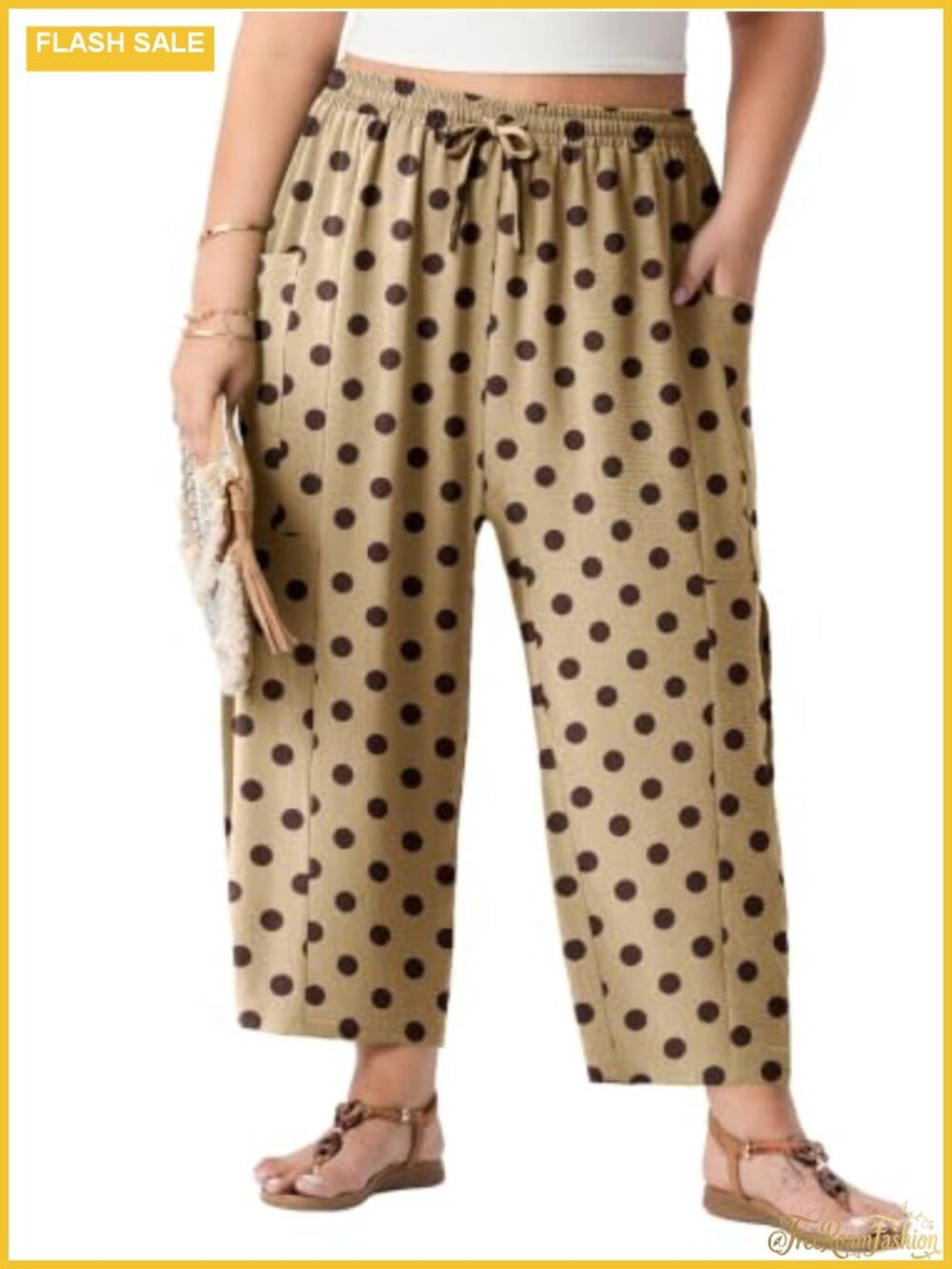 Plus Size Wide Leg Cropped Pants High Waisted Drawstring Lightweight